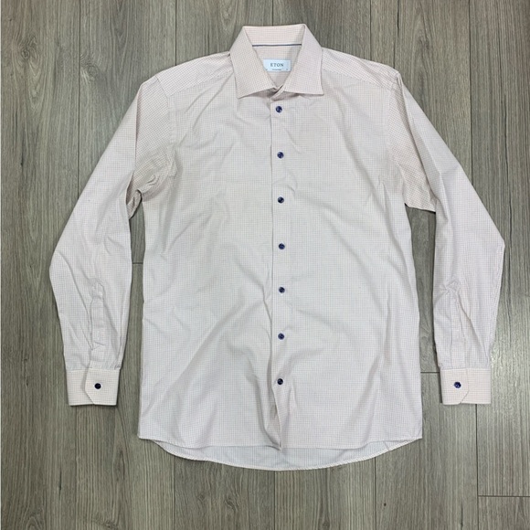 Eton Striped Button Up Long Sleeve Shirt Yellow & Blue‎ Size 17 Neck - Picture 1 of 13